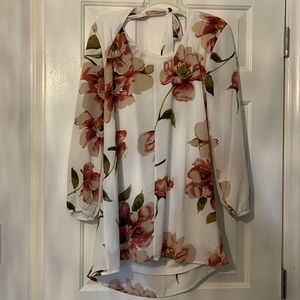 White floral long sleeve midi dress